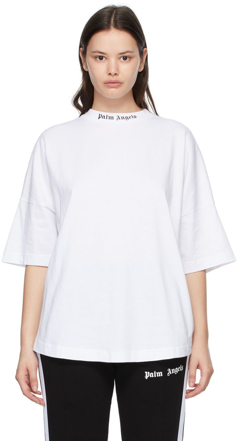 Palm Angels: White Double Logo T-Shirt | SSENSE