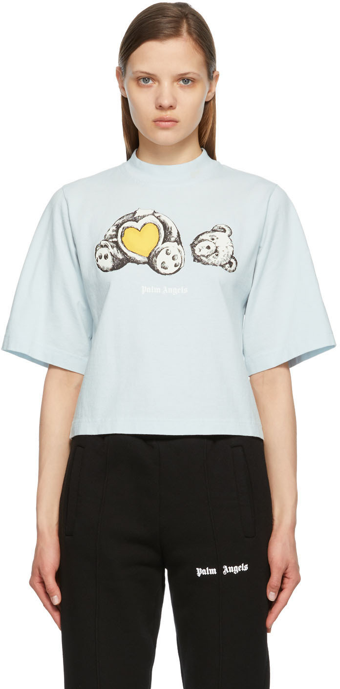 Palm Angels Blue Bear In Love Cropped T-Shirt
