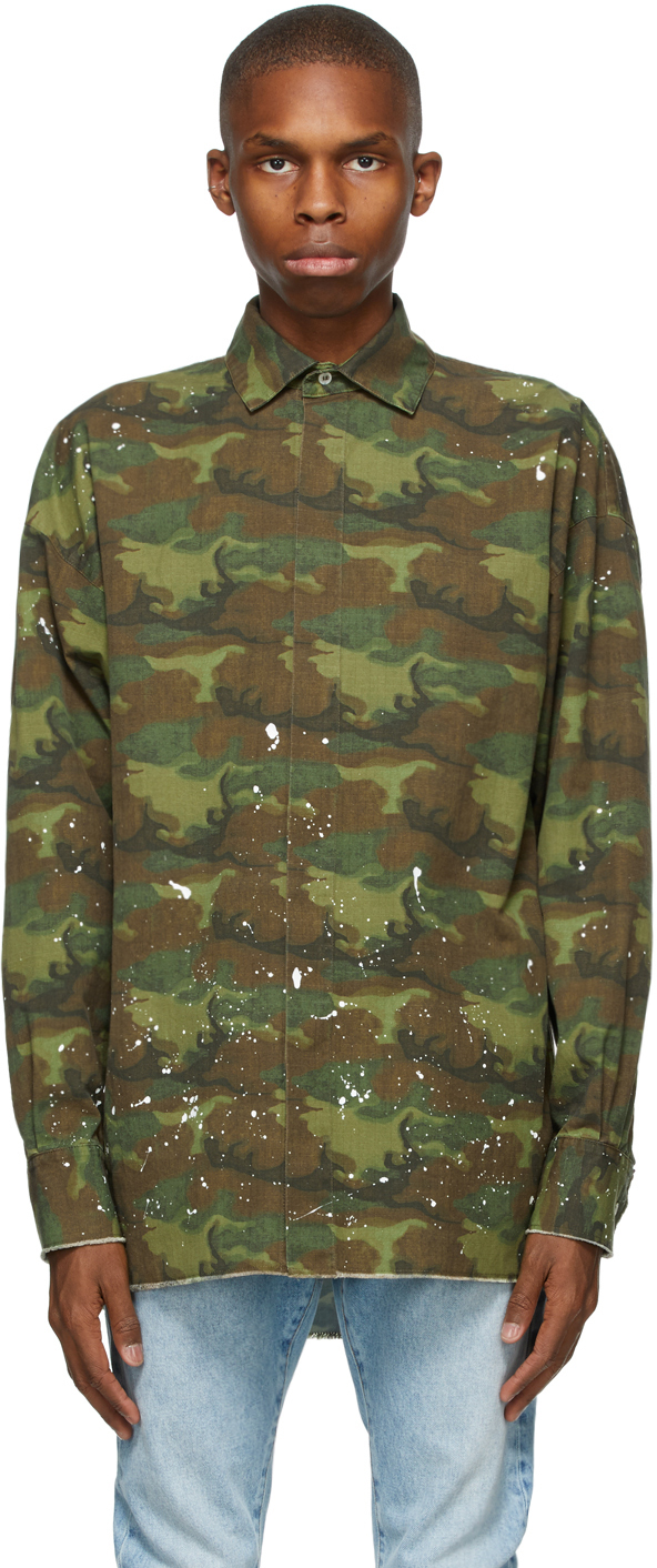 Palm Angels: Green Camo Military Over Shirt | SSENSE