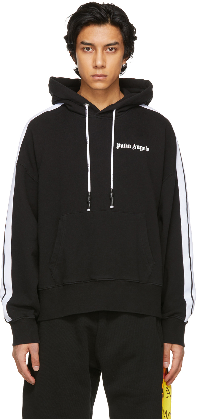 Palm Angels: Black & White Track Hoodie | SSENSE