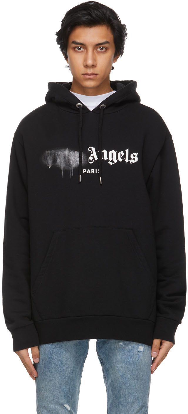 Palm Angels: Black Sprayed Logo 'Paris' Hoodie | SSENSE Canada