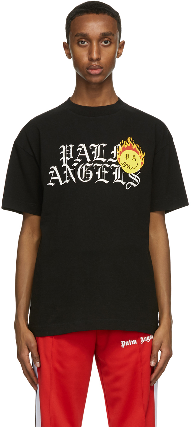 Palm Angels Black Smiley Edition Burning Head Logo T-Shirt