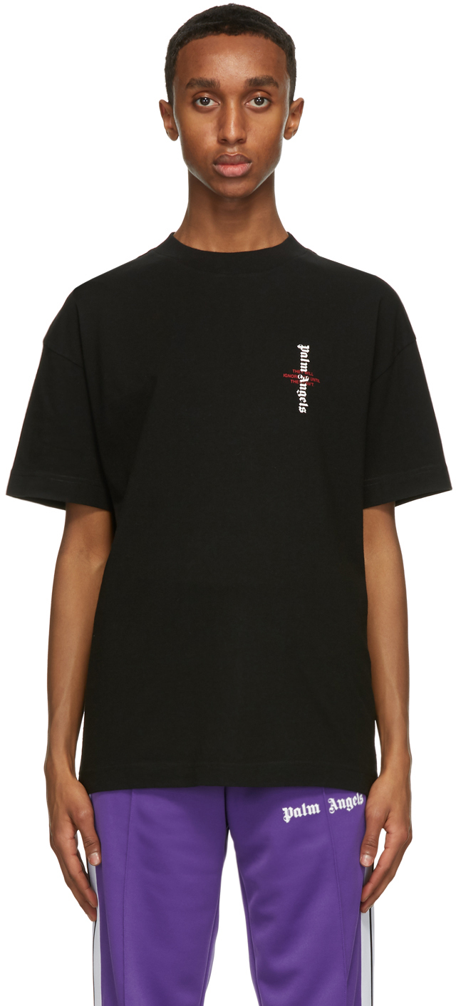 Palm Angels: Black Statement T-Shirt | SSENSE
