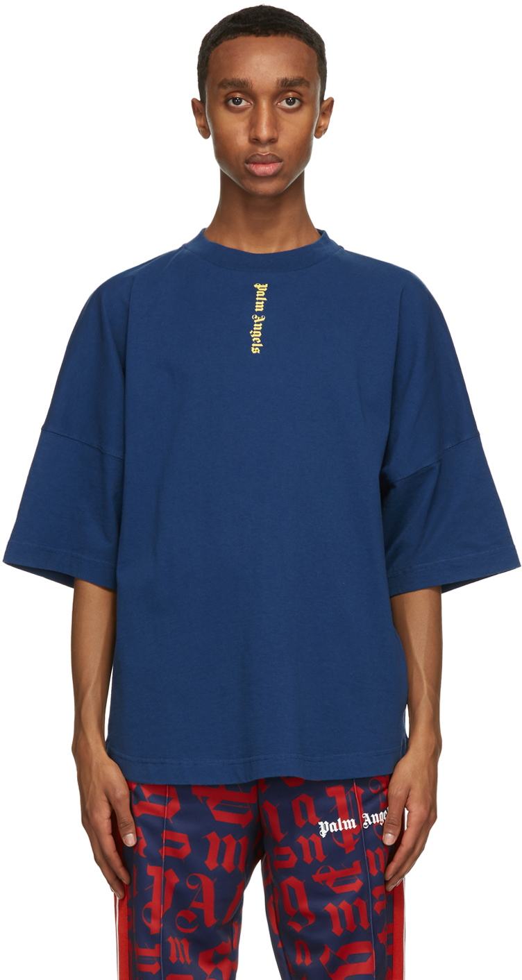 Palm Angels: Navy NS Logo T-Shirt | SSENSE