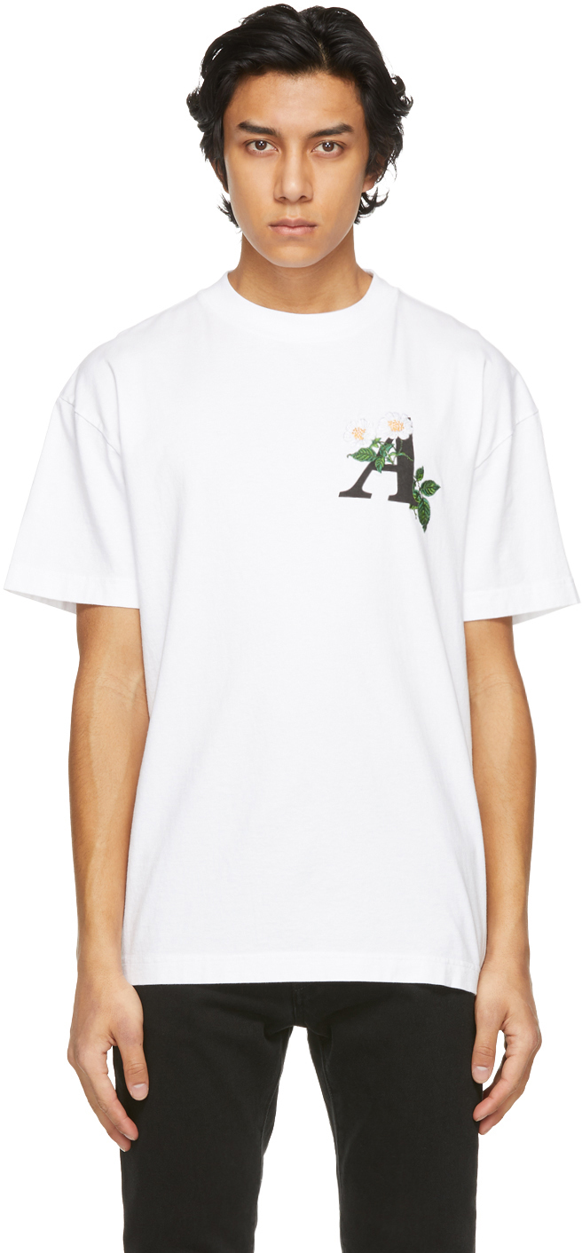 Palm Angels: White Embroidered Daisy Logo T-Shirt | SSENSE
