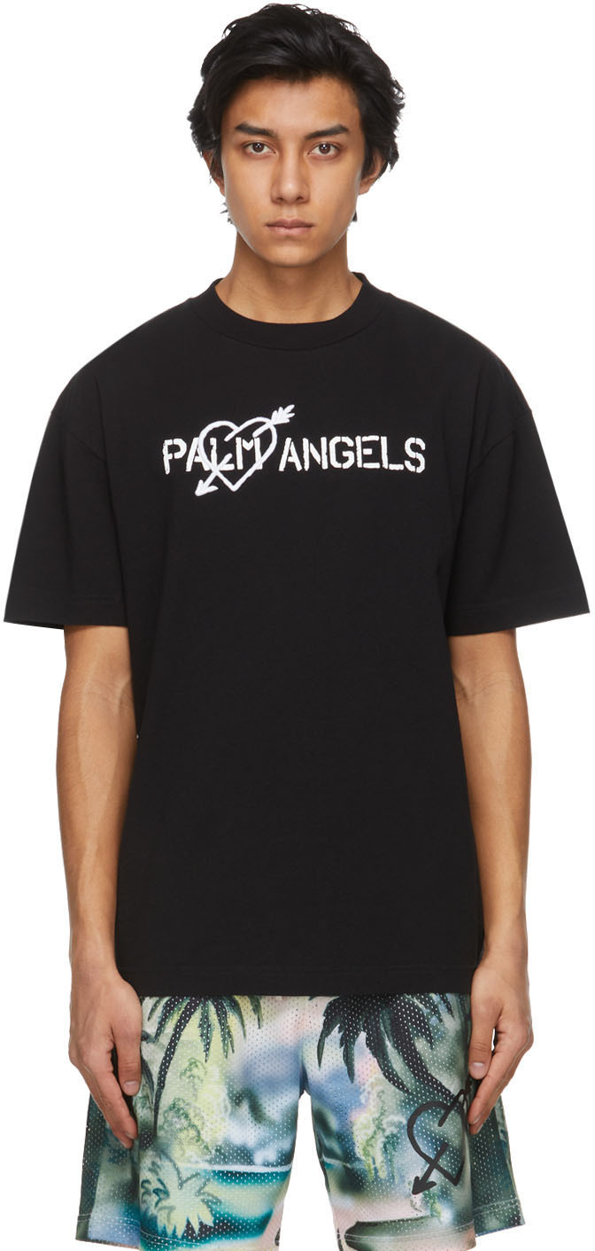 Palm Angels Black Pierced Heart T-Shirt