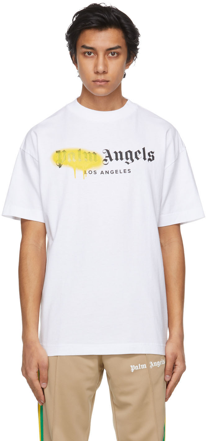 Palm Angels: White Sprayed Logo LA T-Shirt | SSENSE