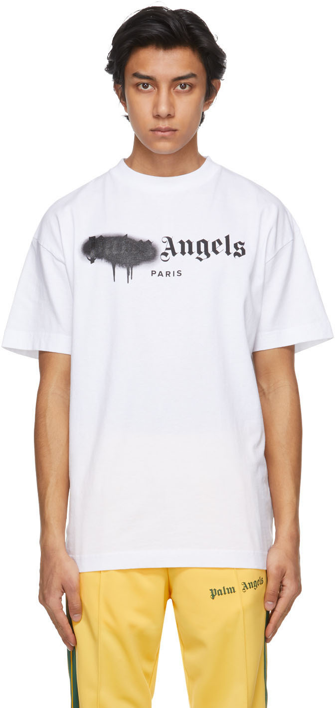 Palm Angels: White Sprayed Logo 'Paris' T-Shirt | SSENSE Canada