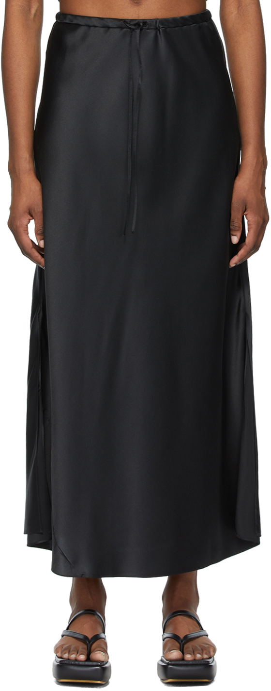 Rosetta Getty Black Silk Drawstring Slip Skirt
