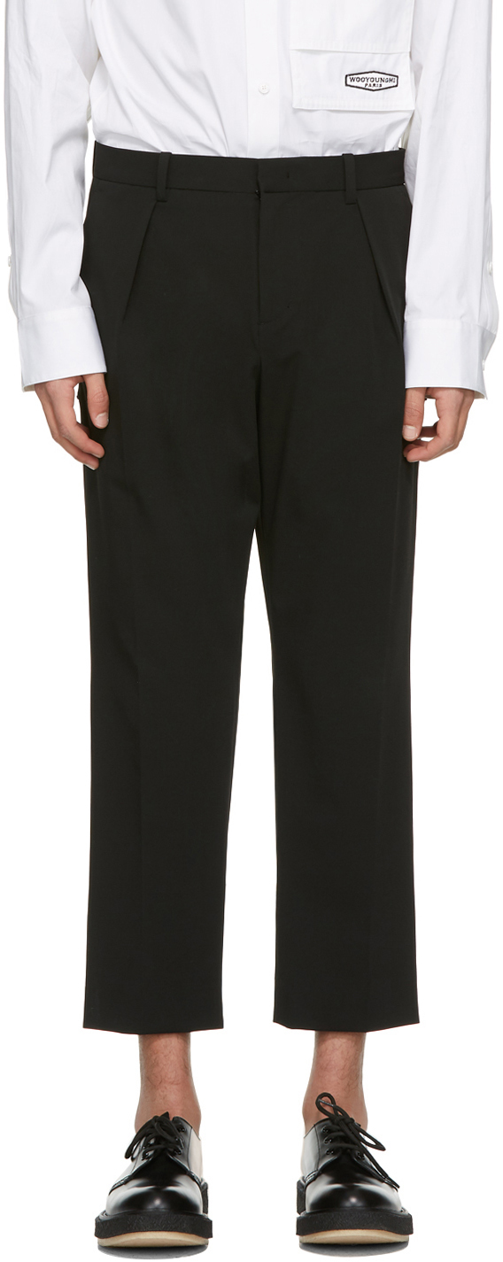 WOOYOUNGMI Black Wool One Pleat Cuffed Trousers