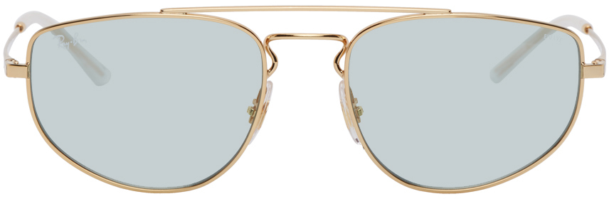 Ray-Ban: Gold & Blue Metal Square Sunglasses | SSENSE