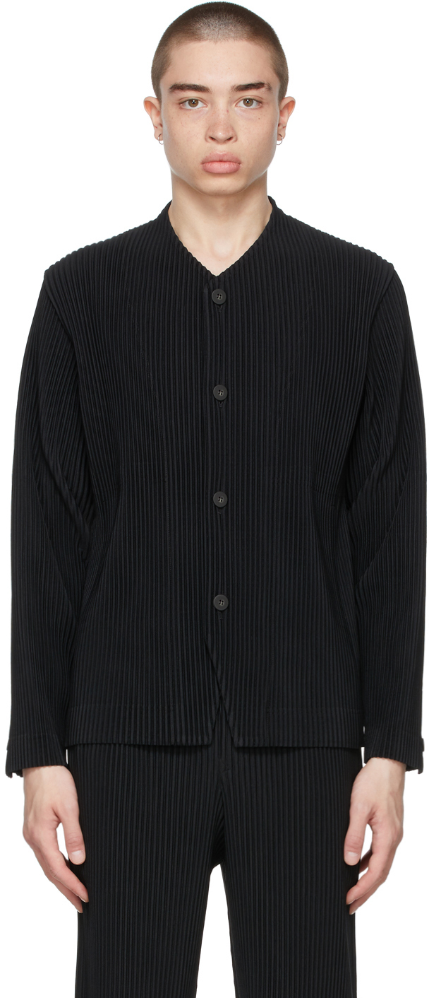 Black Tailored Pleats 2 Cardigan by Homme Plissé Issey Miyake on Sale