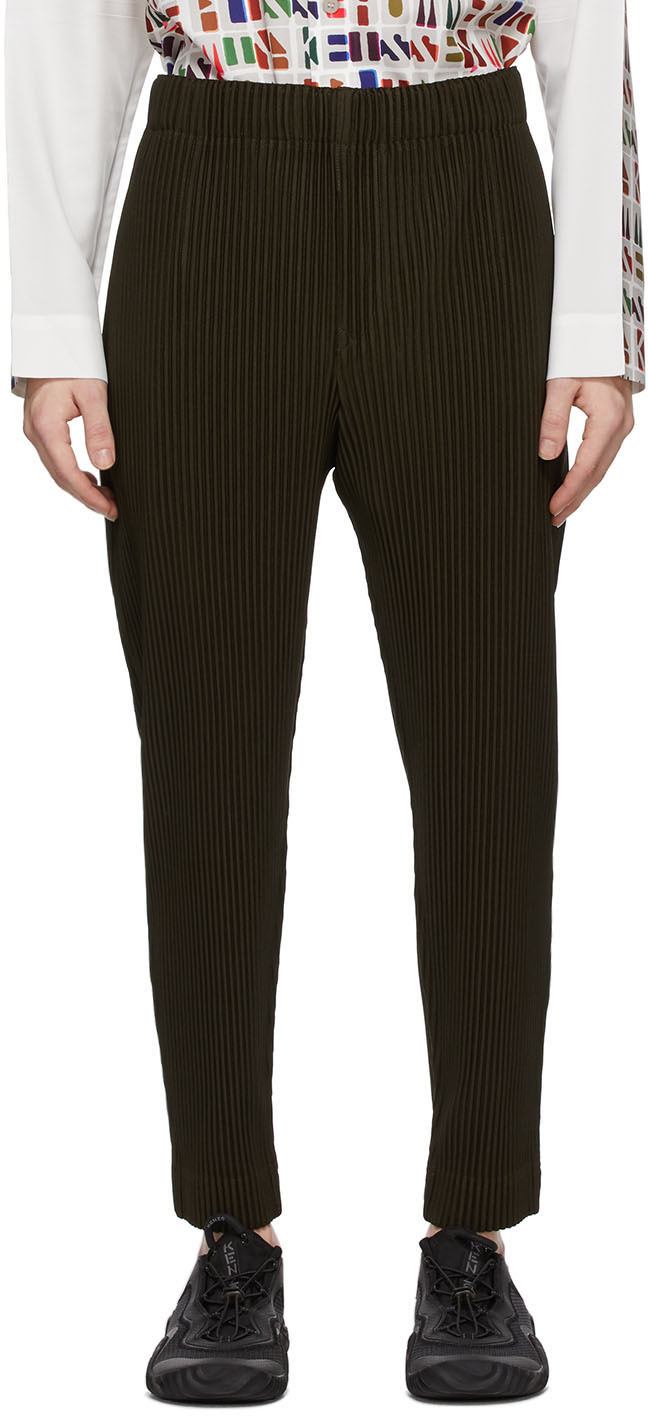 Brown Pleats Bottoms 3 Tapered Trousers by Homme Plissé Issey Miyake on ...