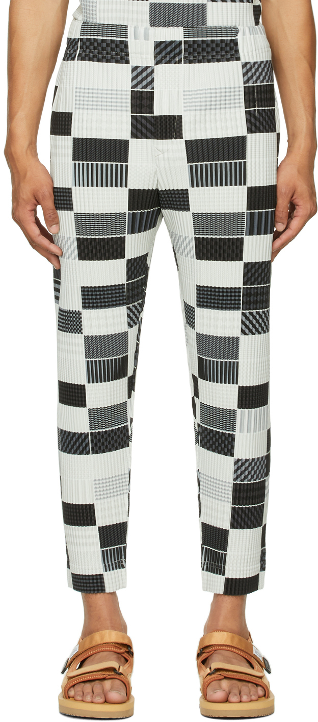 Homme Plissé Issey Miyake: Black & Off-White Check House Trousers | SSENSE