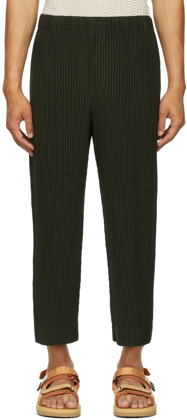 Issey Miyake Khaki Pleats Bottoms Trousers In 14 Lamp Black/charco ...