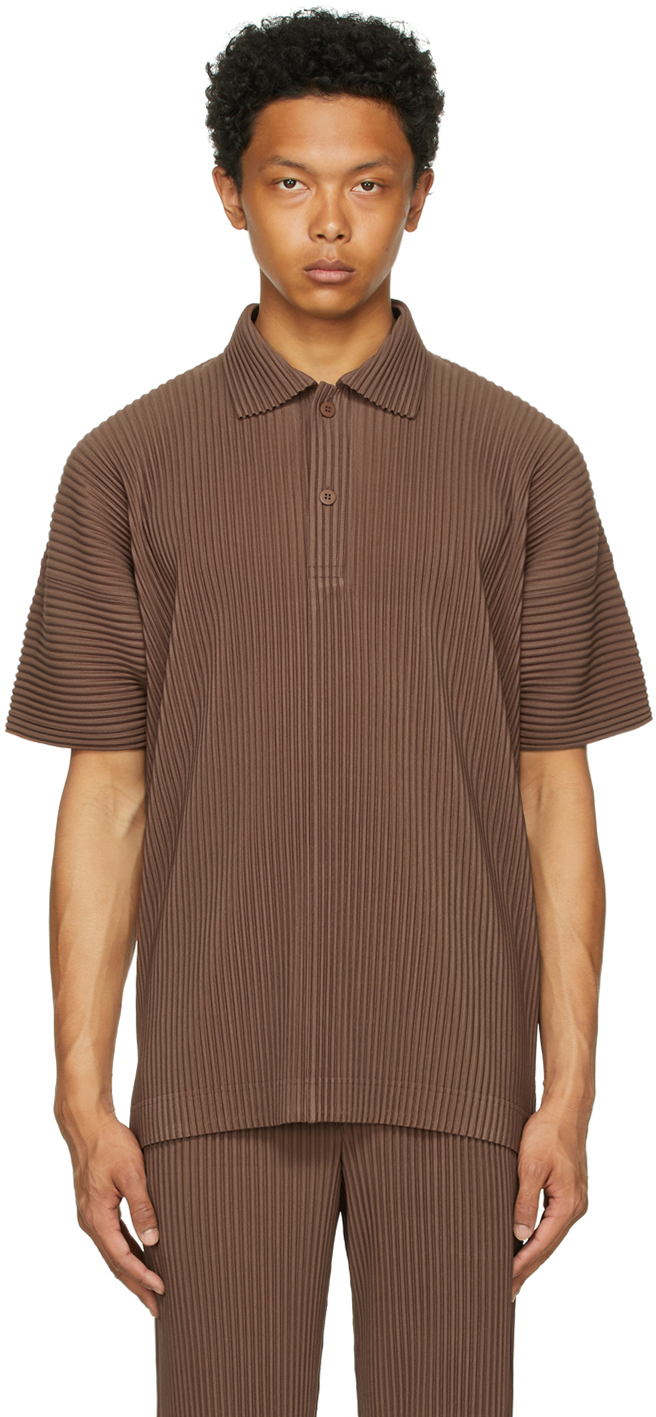 Issey Miyake Brown Monthly Color May Polo In 44 Burnt Umber Brown