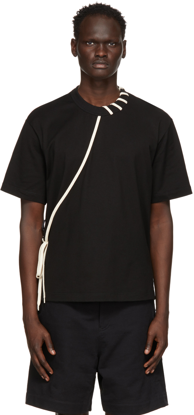 Craig Green: Black & Off-White Laced T-Shirt | SSENSE Canada
