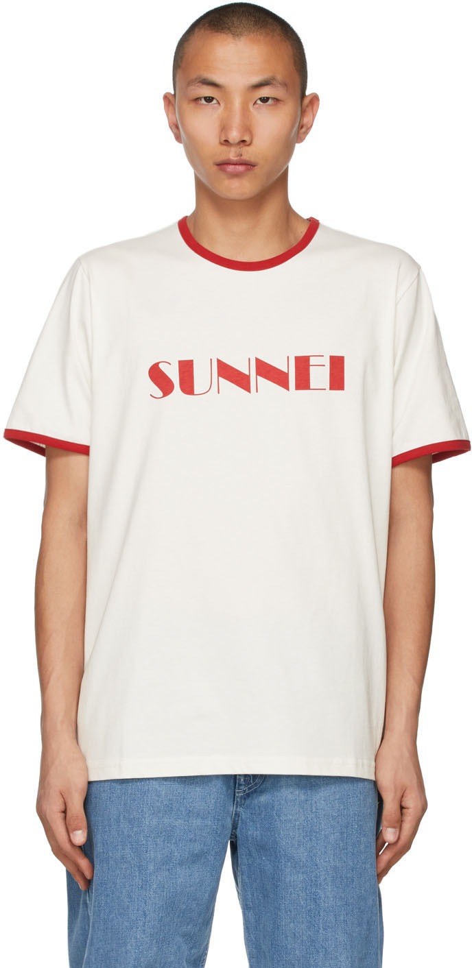 Sunnei: White \u0026 Red Logo T-Shirt | SSENSE