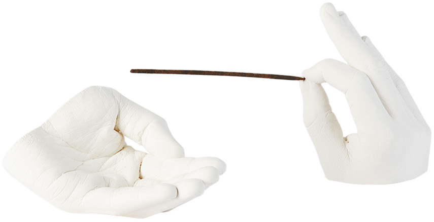 Curves By Sean Brown White Hands Plaster Incense Holder 12.7cm In White