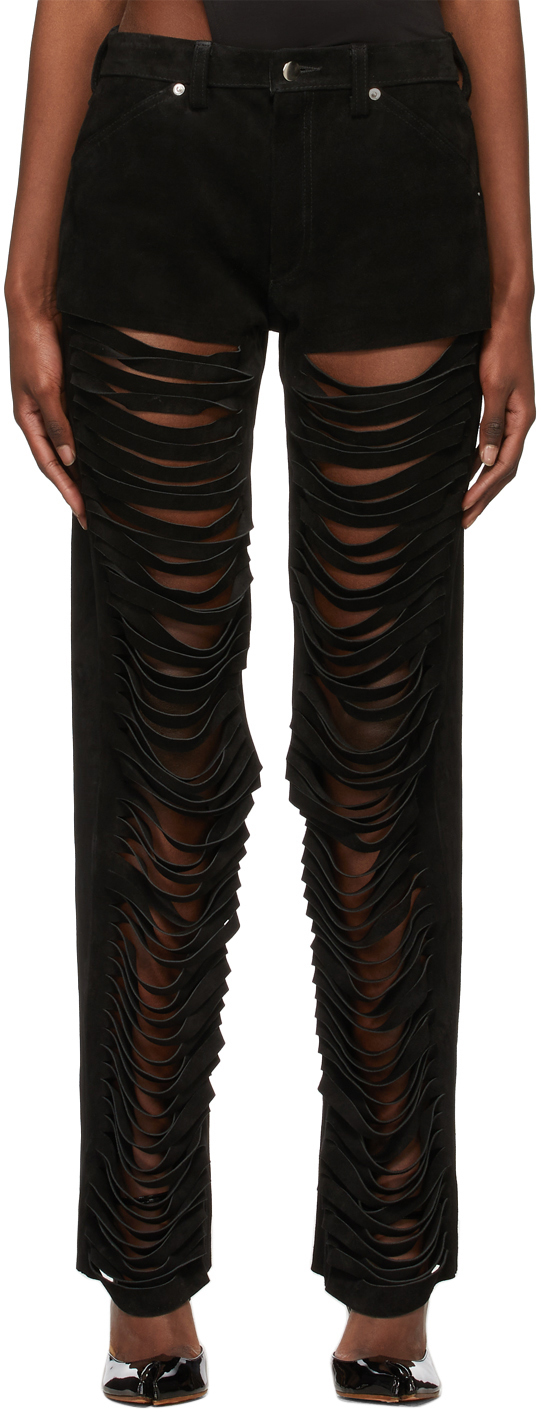 Black Slash Suede Pants by Maximilian 