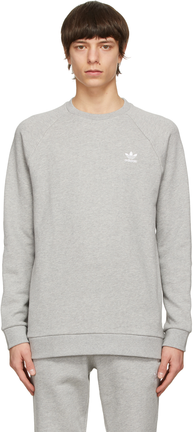 adidas Originals: Grey Trefoil Essentials Crewneck Sweatshirt | SSENSE