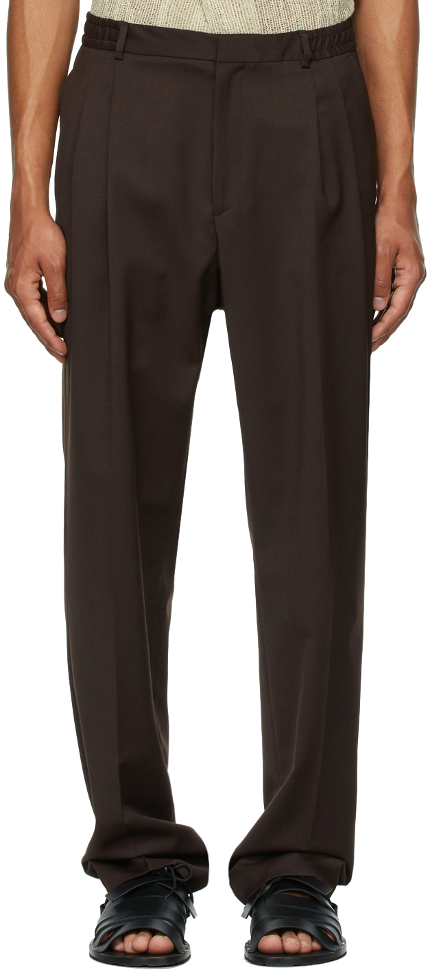 SSENSE Exclusive Brown Wool Jez Pleated Trousers