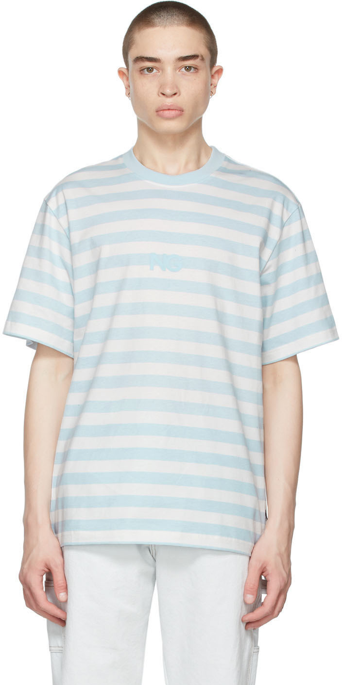 Blue & White Stripe Cruiser T-Shirt by Noon Goons on Sale