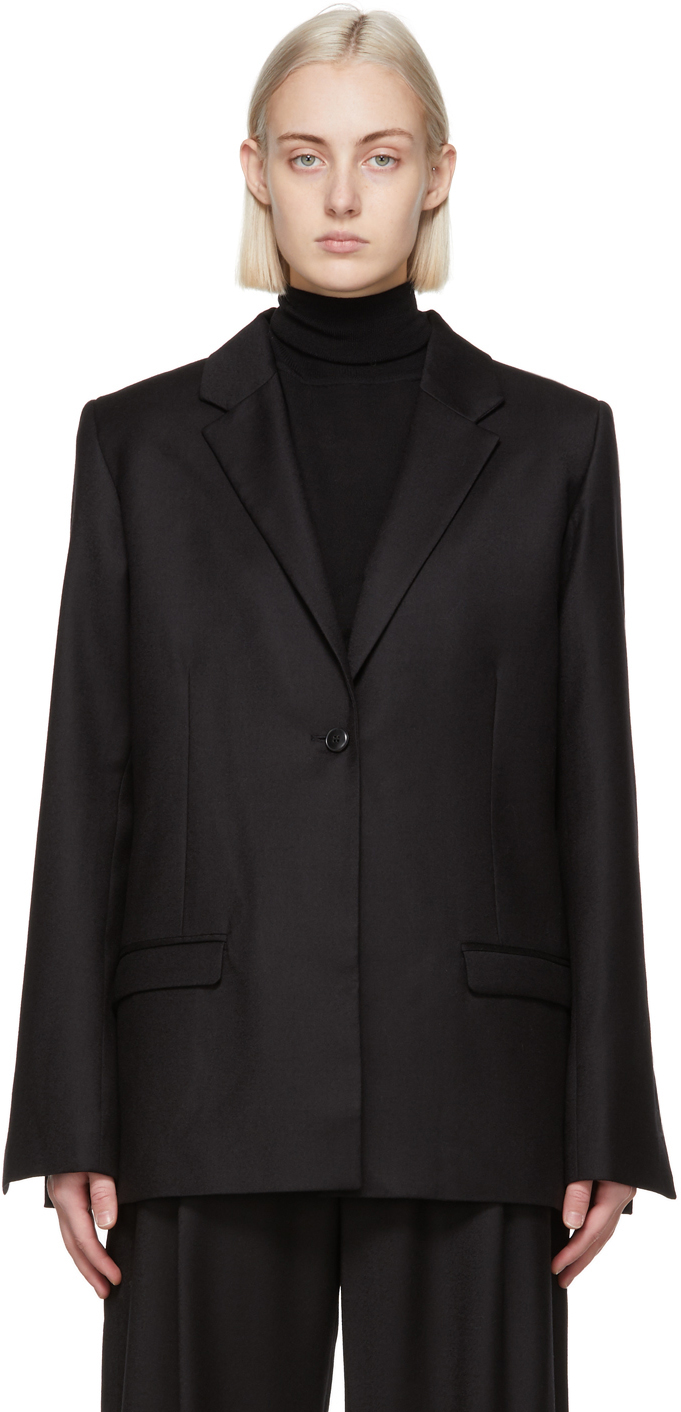 Totême: Black Wool Flannel Blazer | SSENSE Canada