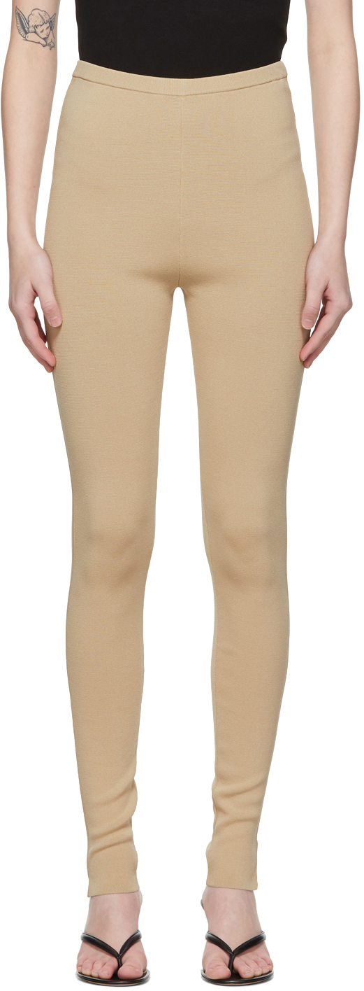 Beige Compact Knit Leggings by TOTEME on Sale