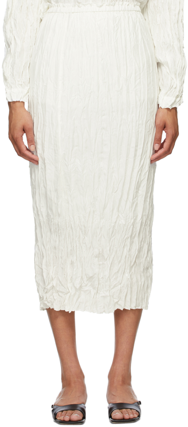 Totême Off-White Silk Crinkled Slip Skirt