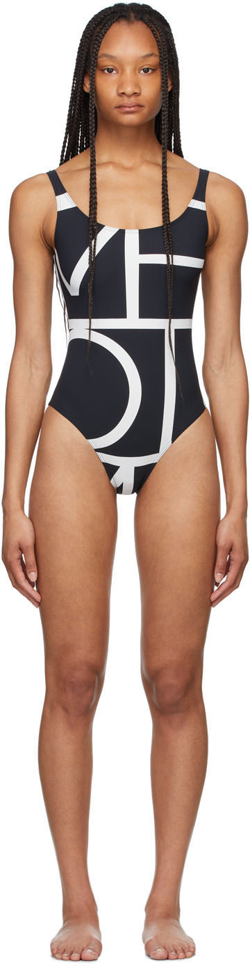 Totême Toteme Black And White Positano One-piece Swimsuit In Negative Monogram