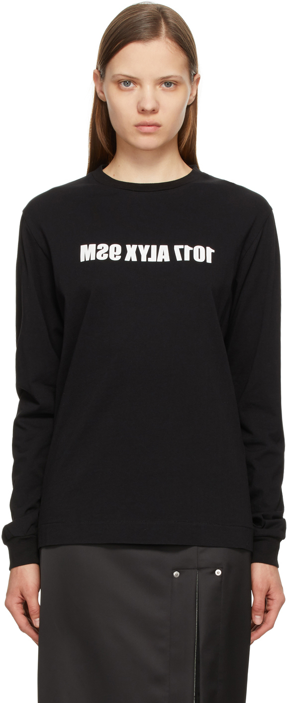 1017 ALYX 9SM Black White Mirrored Logo Long Sleeve T Shirt 211776F110024
