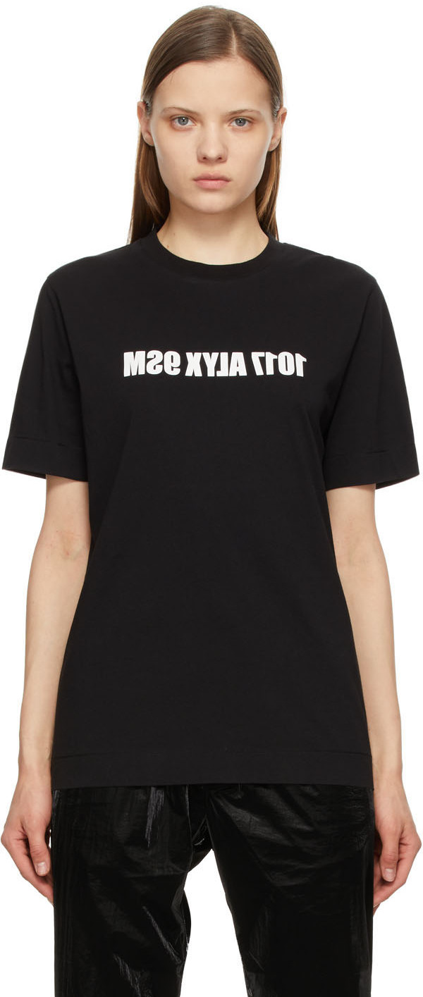 1017 ALYX 9SM Black White Mirrored Logo T Shirt 211776F110030