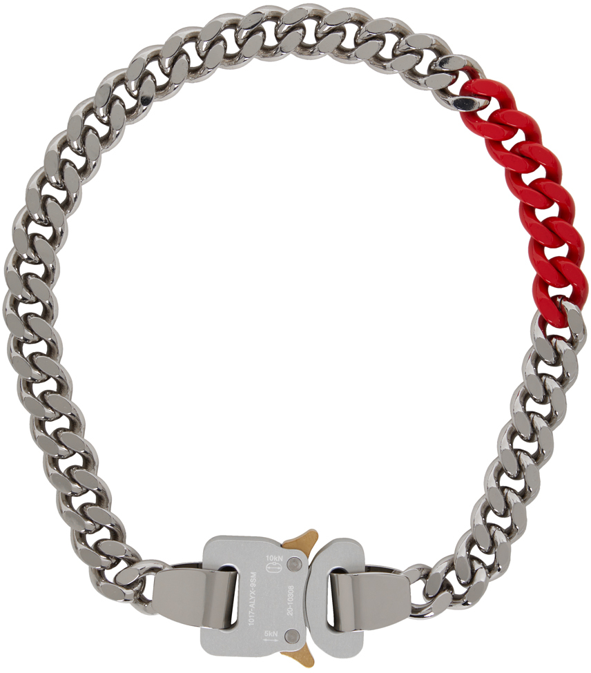 1017 ALYX 9SM Silver Red Colored Links Buckle Necklace 211776M145013