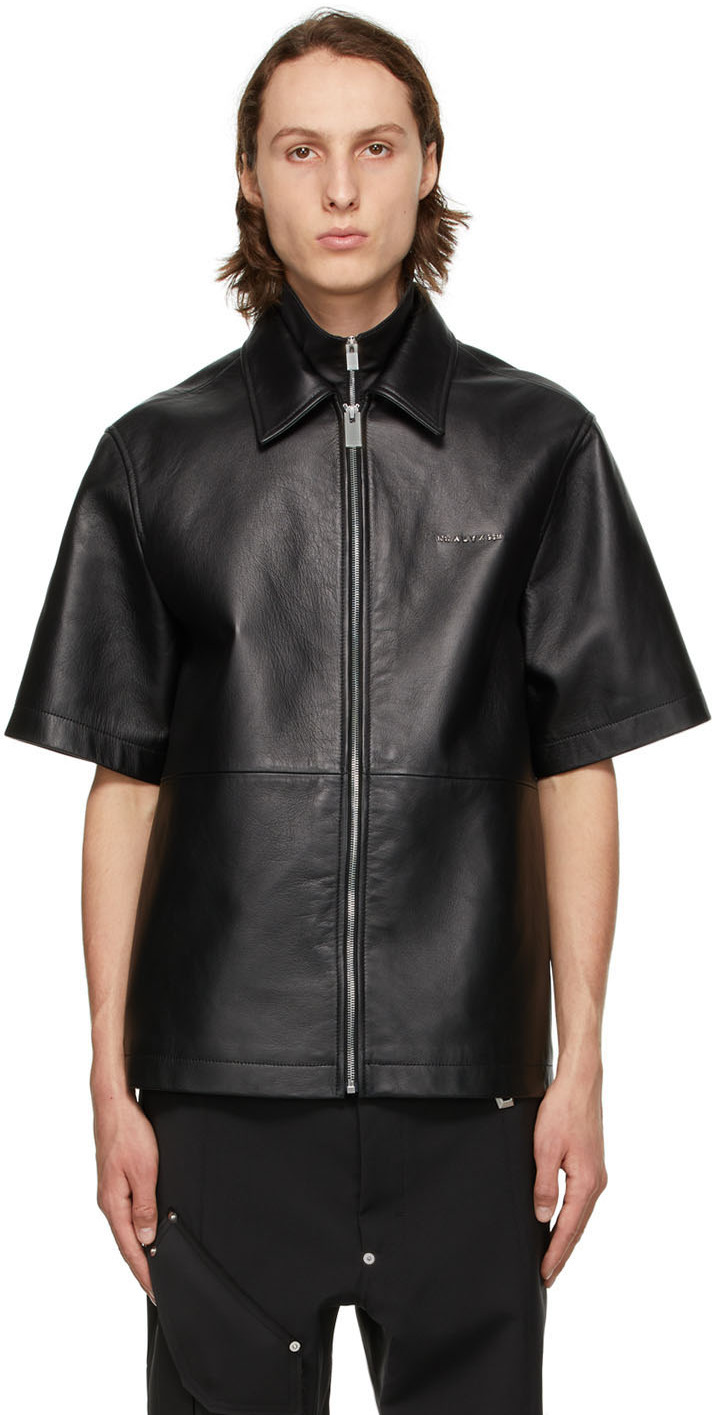 1017 ALYX 9SM Black Leather Double Collar Short Sleeve Shirt 211776M192003