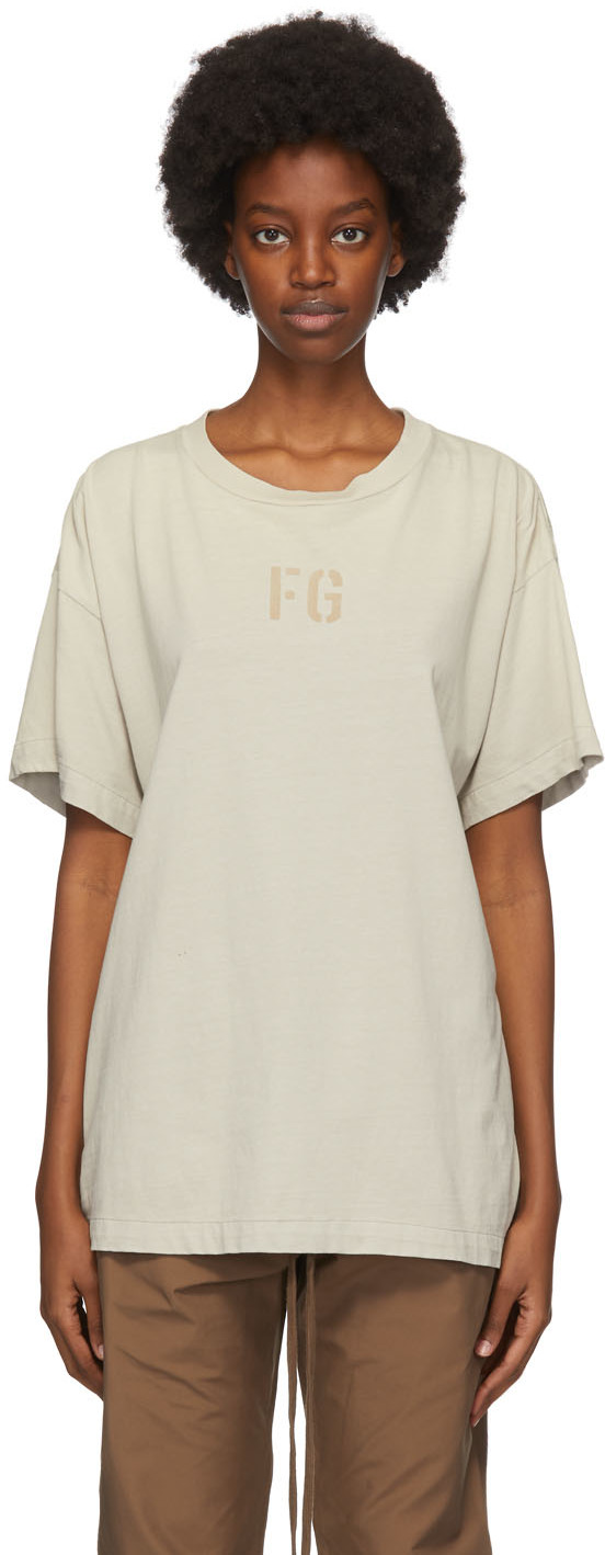 Beige Felted 'FG' T-Shirt by Fear of God on Sale