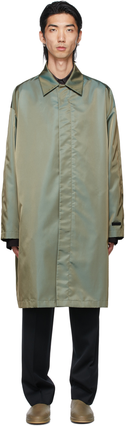 Click to view more detailed imagery on our partner's website Fear Of God Iridescent Single-breasted Trench Coat In Green Iride