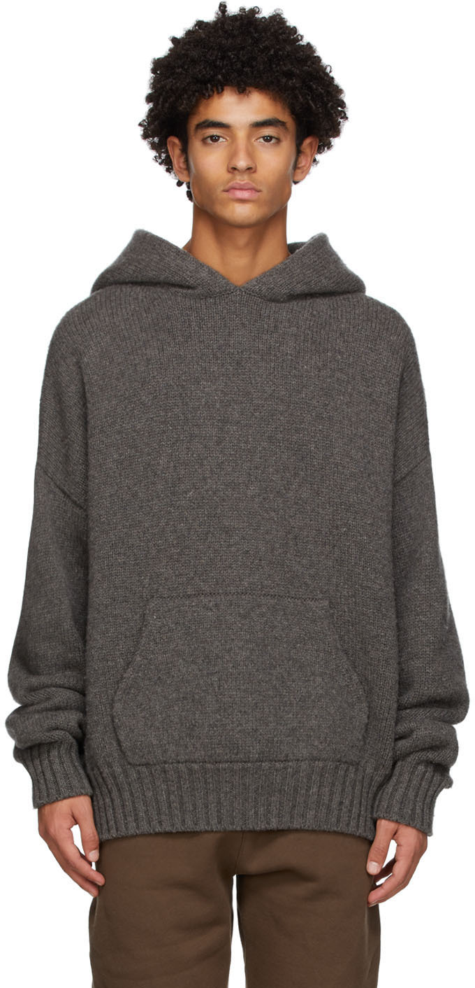 Fear of God: Grey Brushed Knit Hoodie | SSENSE