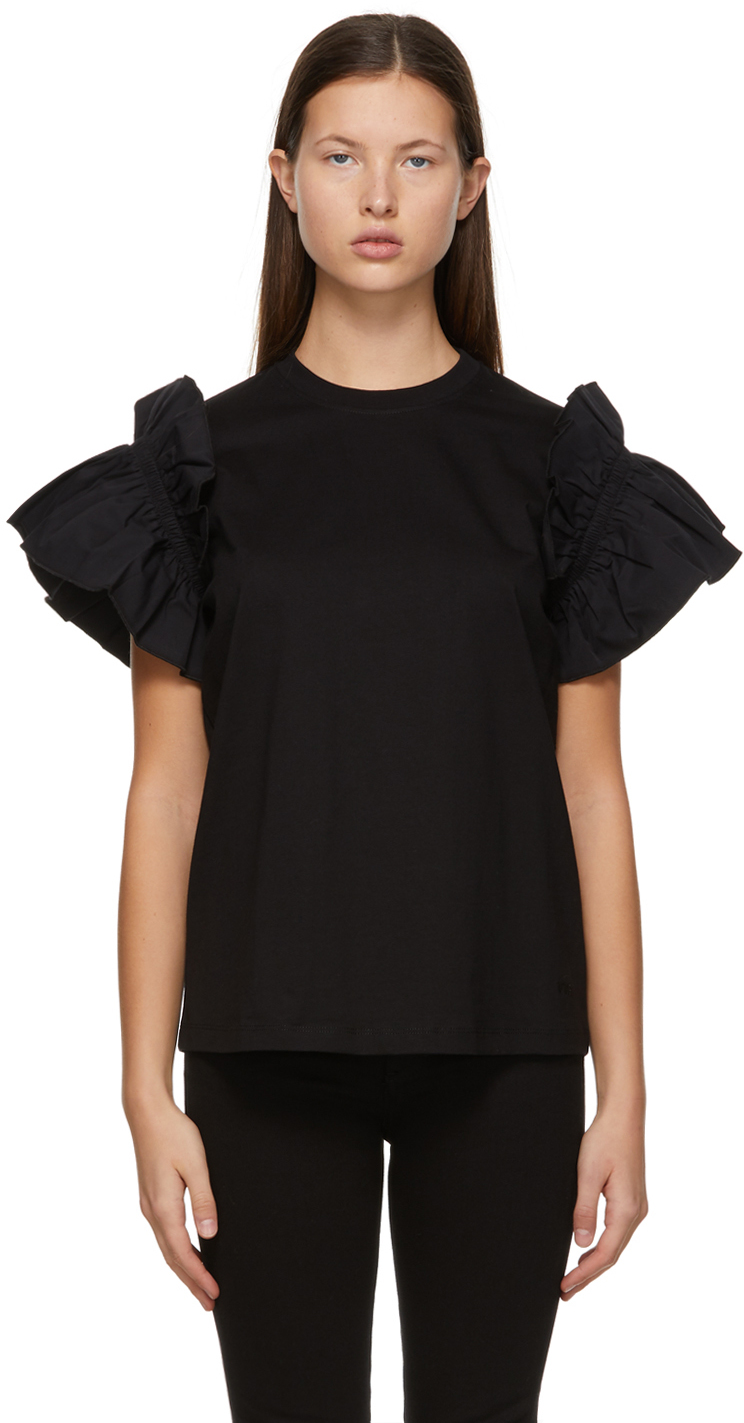 ruffle sleeve top black