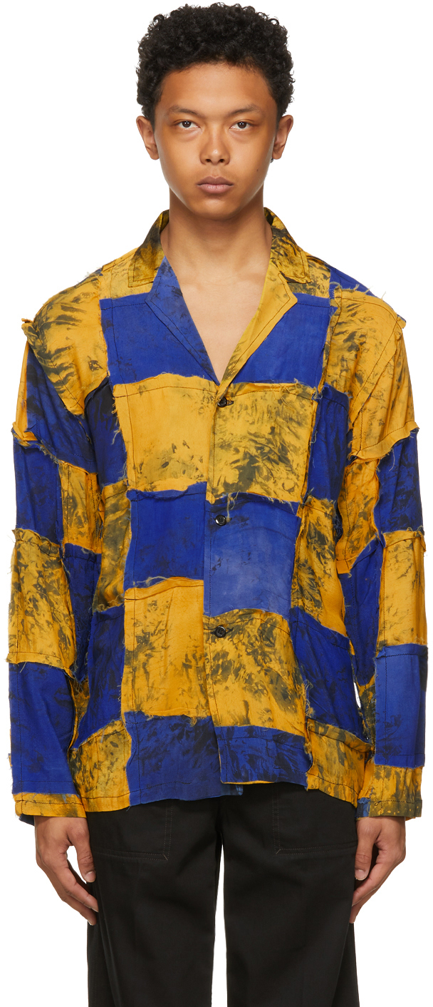 Bloke: Yellow & Blue Chiffon Patchwork Shirt | SSENSE
