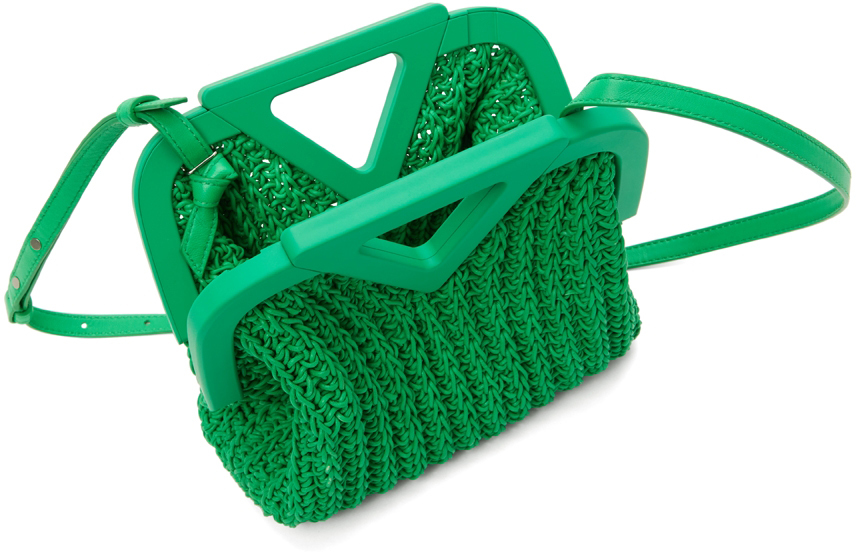 Bottega Veneta Green Point Small Crochet Leather Top Handle Bag In 3726 Parakeet