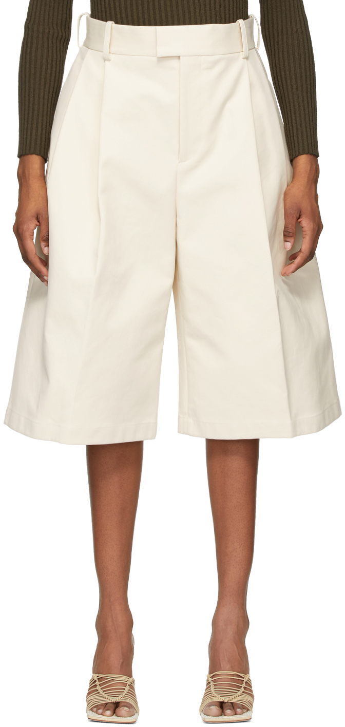 Off-White Twill Wide-Leg Shorts