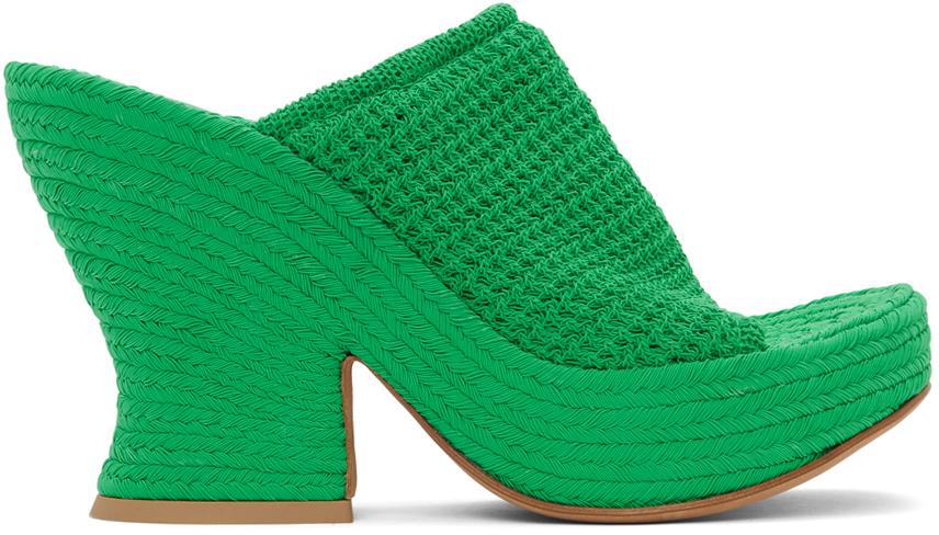 Green Knit Wedge Sandals