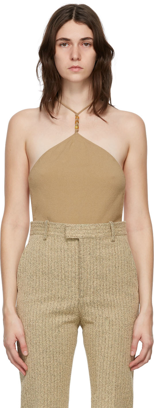 Bottega Veneta Beige Cashmere Halter Bodysuit In 9713 Beige