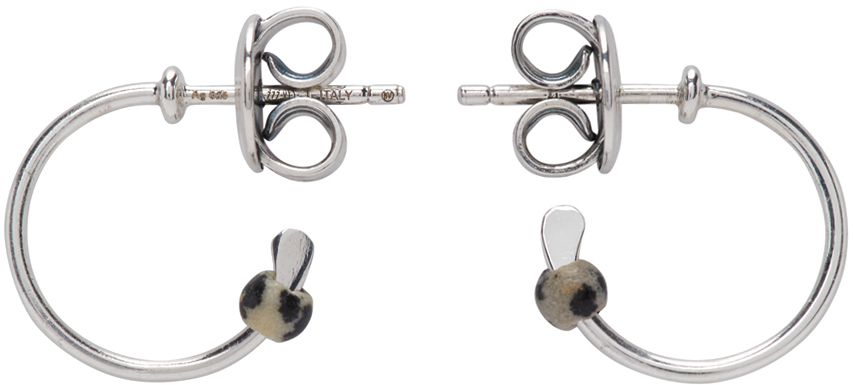 Bottega Veneta: Silver Dalmatian Bead Hoop Earrings | SSENSE