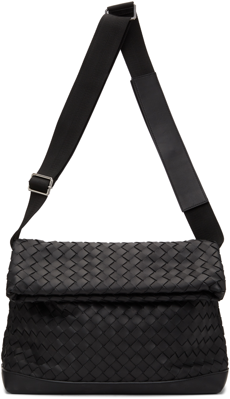 Bottega Veneta Black Medium Intrecciato Messenger Bag 211798M170017