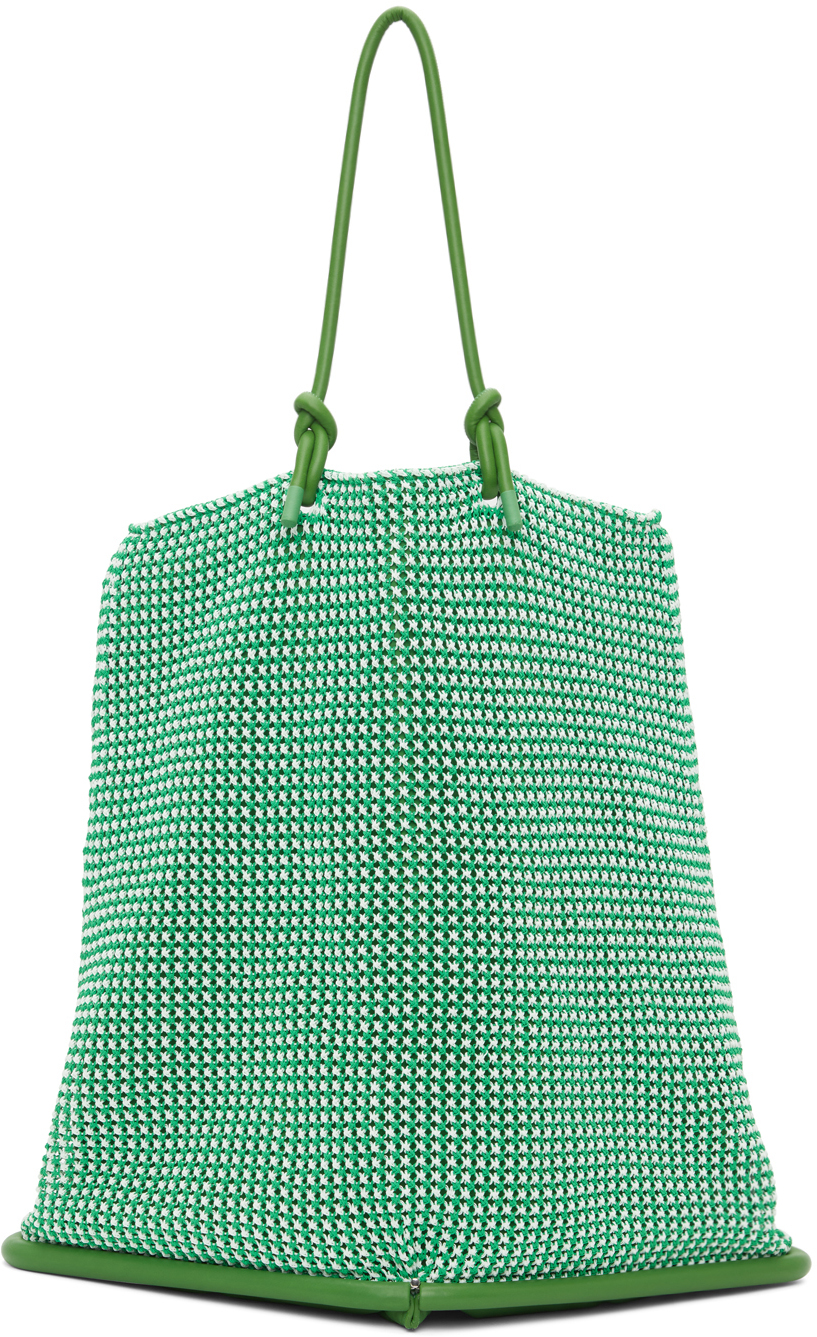 Bottega Veneta Green & White Packable Triangle Flap Shopper Tote In 372parakeet