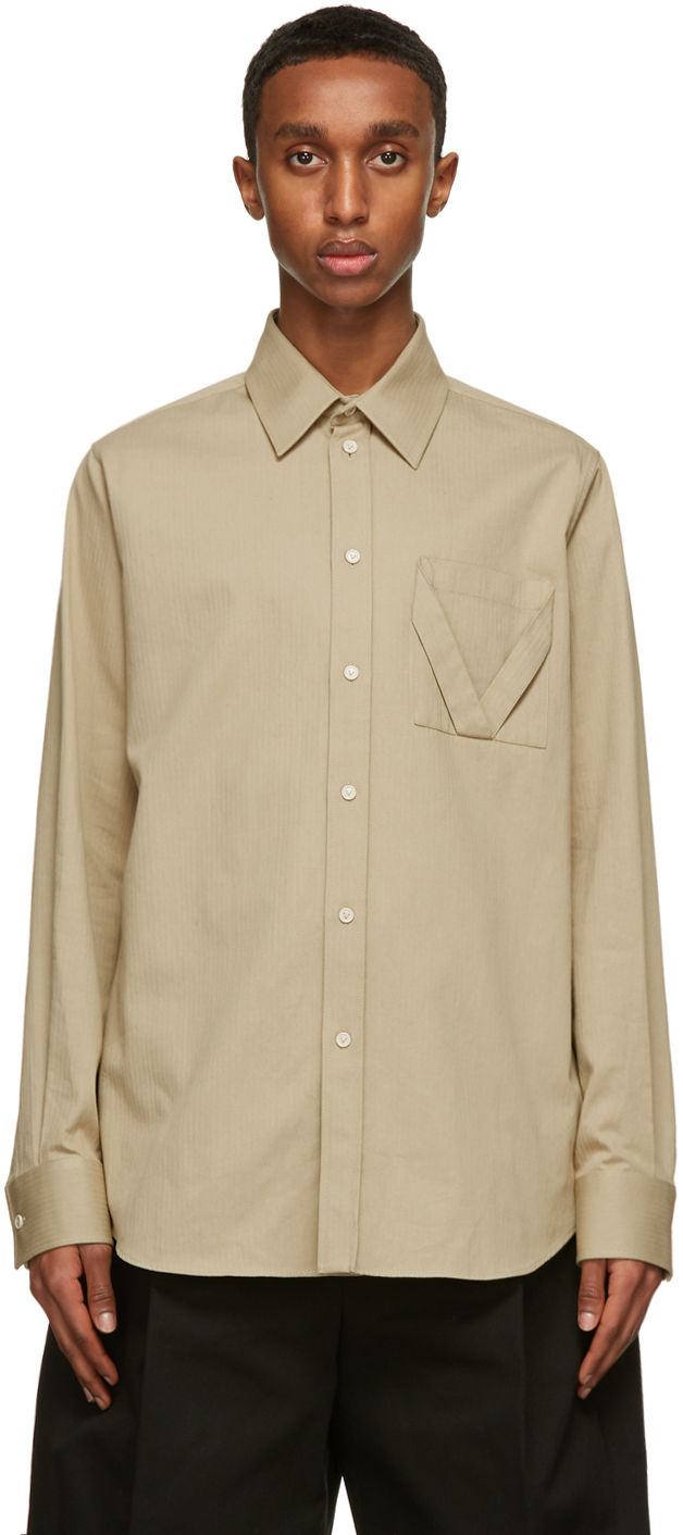Bottega Veneta: Beige Cotton Herringbone Shirt | SSENSE Canada