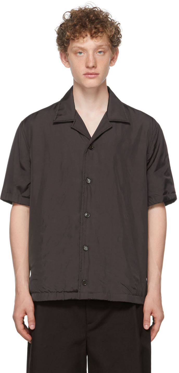 Bottega Veneta: Brown Printed Fluid Parachute Short Sleeve Shirt | SSENSE