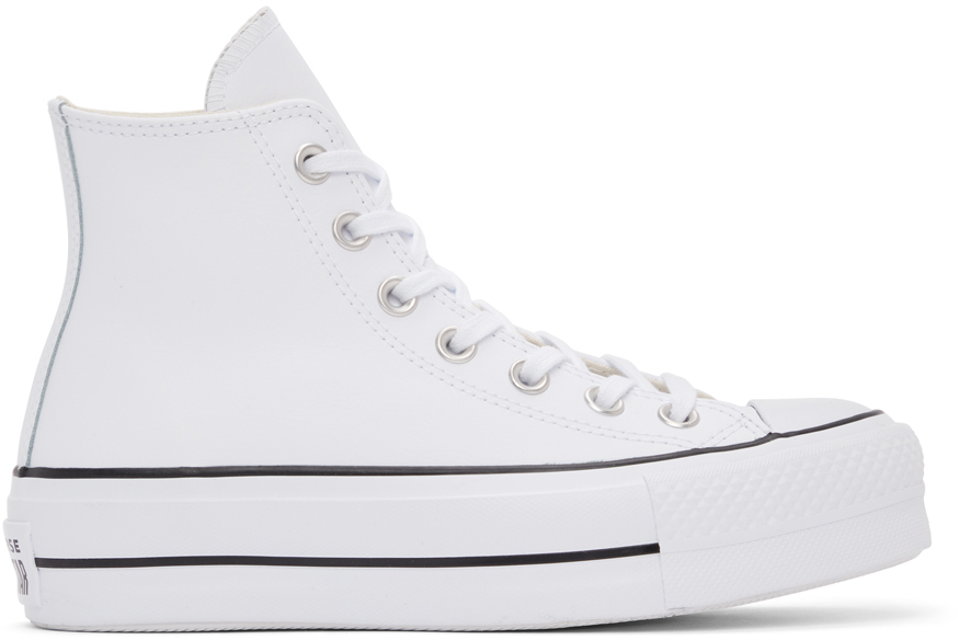 Converse: White Leather Chuck Taylor All Star Lift High Sneakers ...